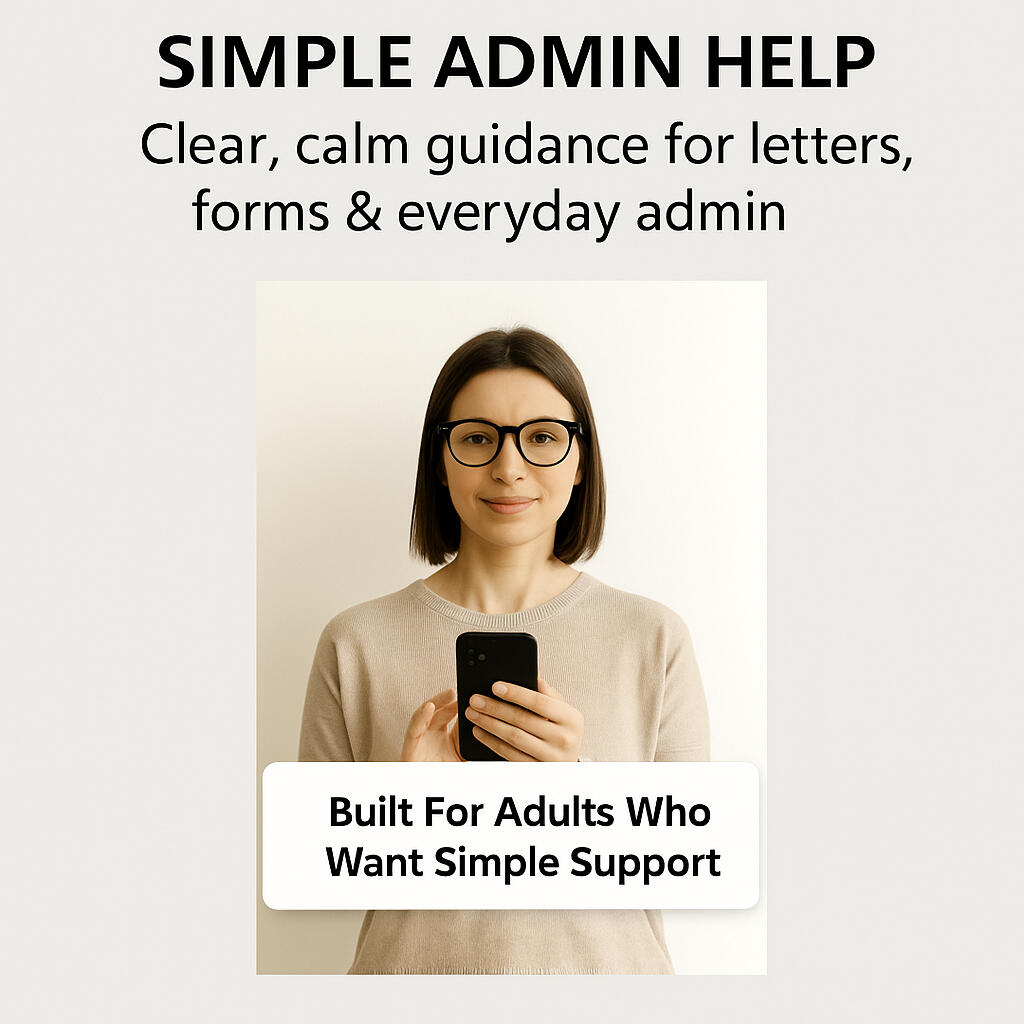 Simple Admin Help – Clear Guidance for Everyday Admin Simple, calm help with letters, forms and everyday admin. Support for adults who want stress-free guidance.